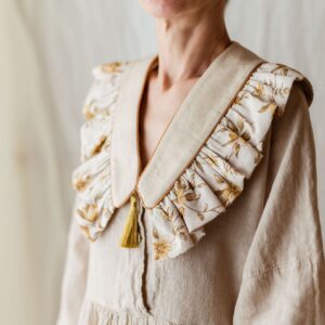 Kołnierzyk w kwiatuszki lniany z falbanką damski Antonina