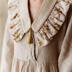 Kołnierzyk w kwiatuszki lniany z falbanką damski Antonina