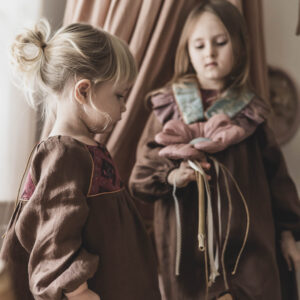 Kołnierzyk z falbanką dla dziecka lniany coco turkus