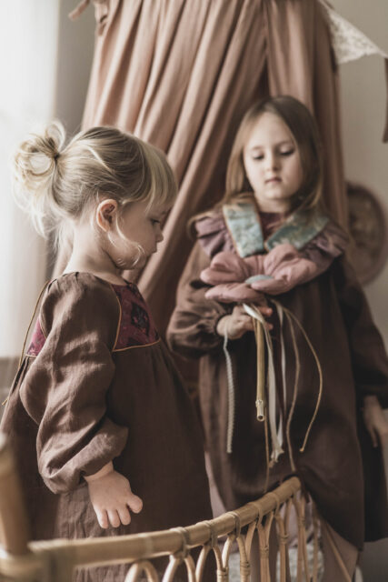 Kołnierzyk z falbanką dla dziecka lniany coco turkus