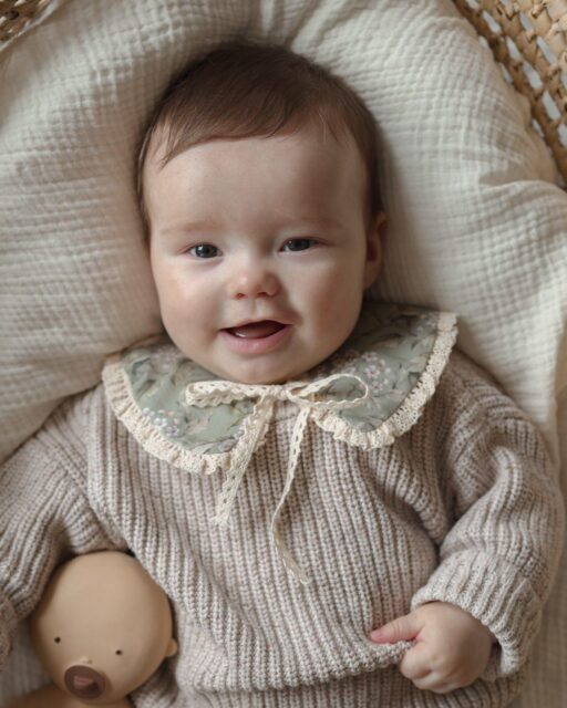 Kołnierzyk z koronką bawełniany retro damski Hania wróbelki oliwka