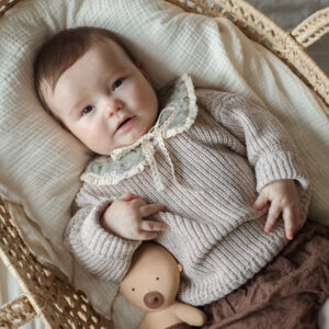 Kołnierzyk z koronką bawełniany retro damski Hania wróbelki oliwka