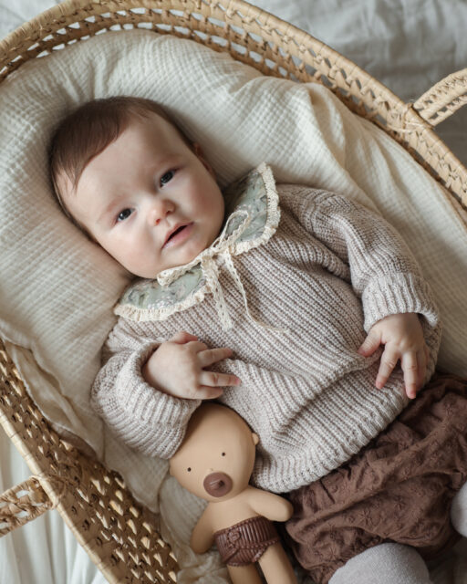 Kołnierzyk z koronką bawełniany retro damski Hania wróbelki oliwka