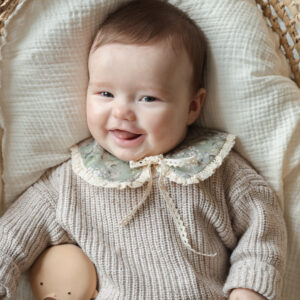 Kołnierzyk z koronką bawełniany retro damski Hania wróbelki oliwka