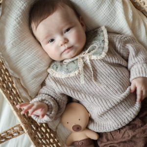 Kołnierzyk z koronką bawełniany retro damski Hania wróbelki oliwka