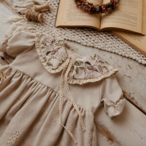 Kołnierzyk z koronką dla dziewczynki bawełniany Hania wróbelki natural
