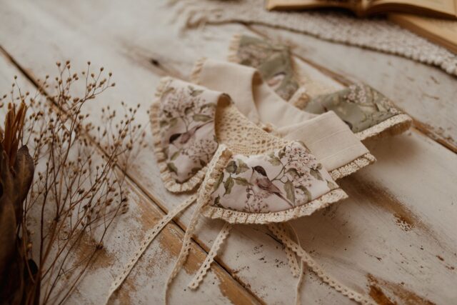 Kołnierzyk z koronką dla dziewczynki bawełniany Hania wróbelki natural