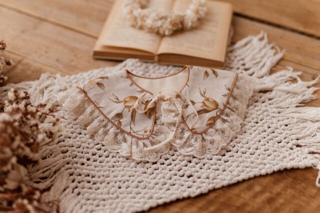 Kołnierzyk z falbanką z koronki damski lniany zoja honey