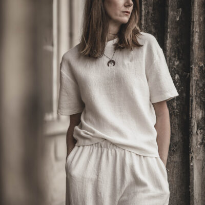 Koszulka lniana damska t-shirt ecru
