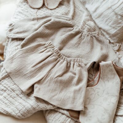 Krótkie spodenki lniane dla dzieci unisex szara glina