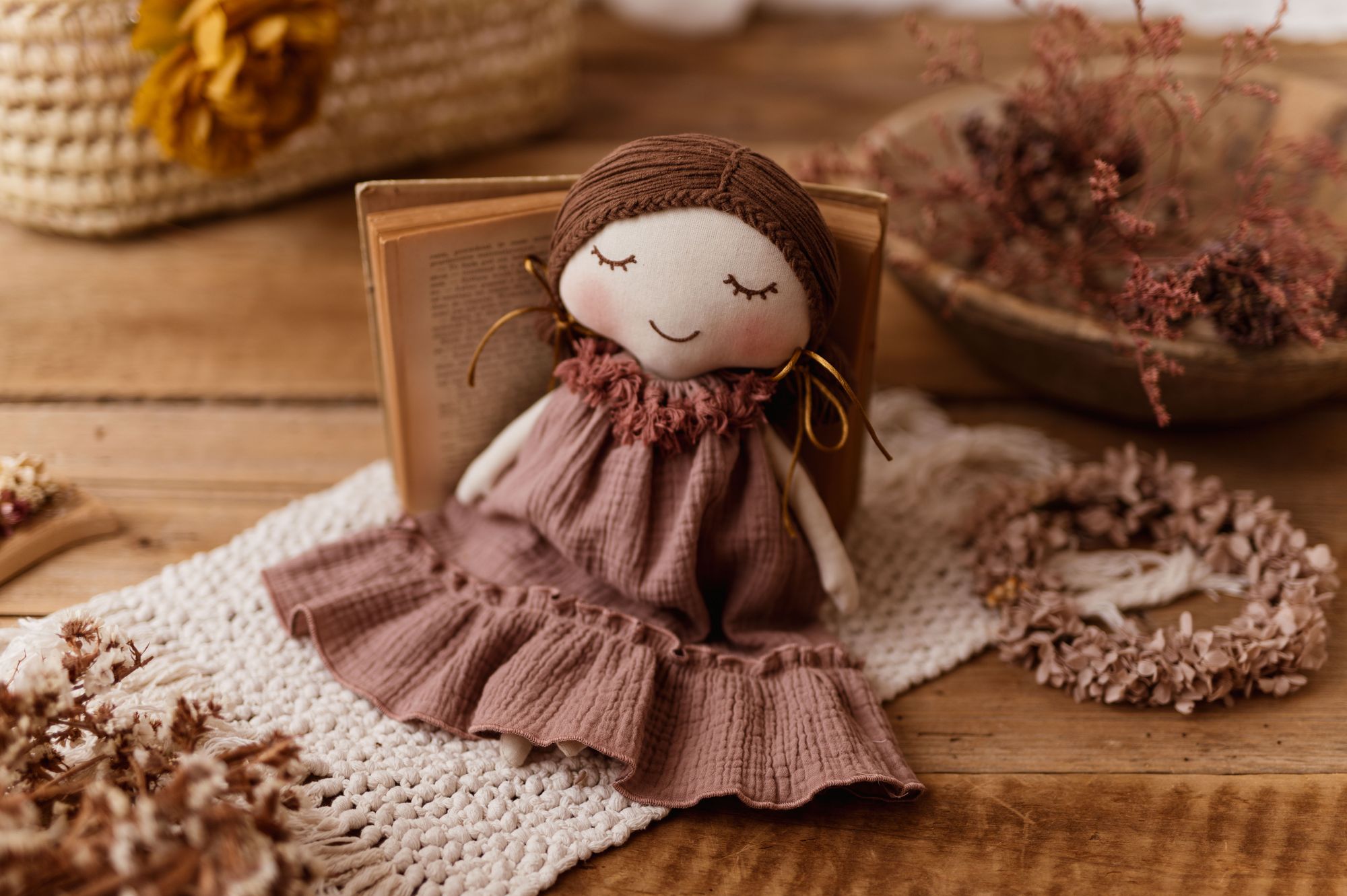 Lalka szmaciana bawełniana retro przytulanka Marysia rose