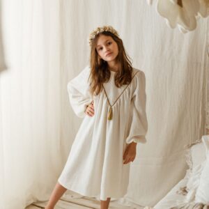 Lniana biała sukienka retro Marysia white day 1-4 lat