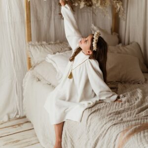 Lniana biała sukienka retro Marysia white day 1-4 lat