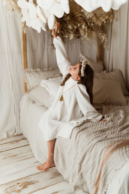 Lniana biała sukienka retro Marysia white day 1-4 lat