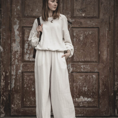 Lniana bluza damska oversize ecru