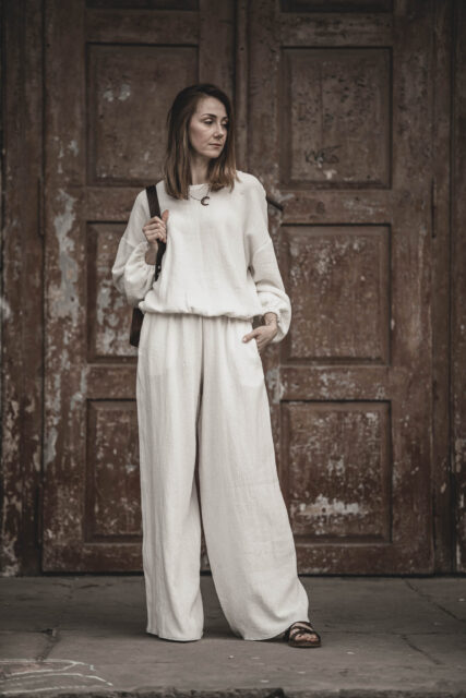 Lniana bluza damska oversize ecru