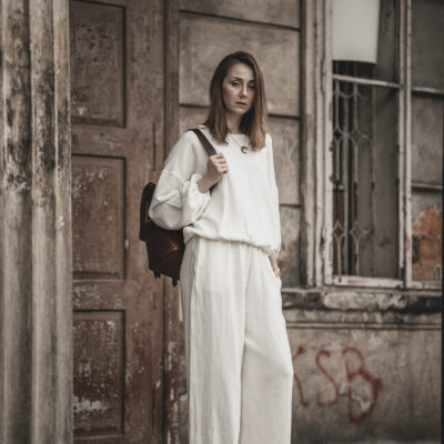 Lniana bluza damska oversize ecru