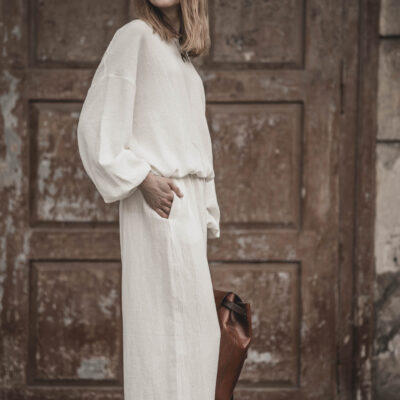 Lniana bluza damska oversize ecru