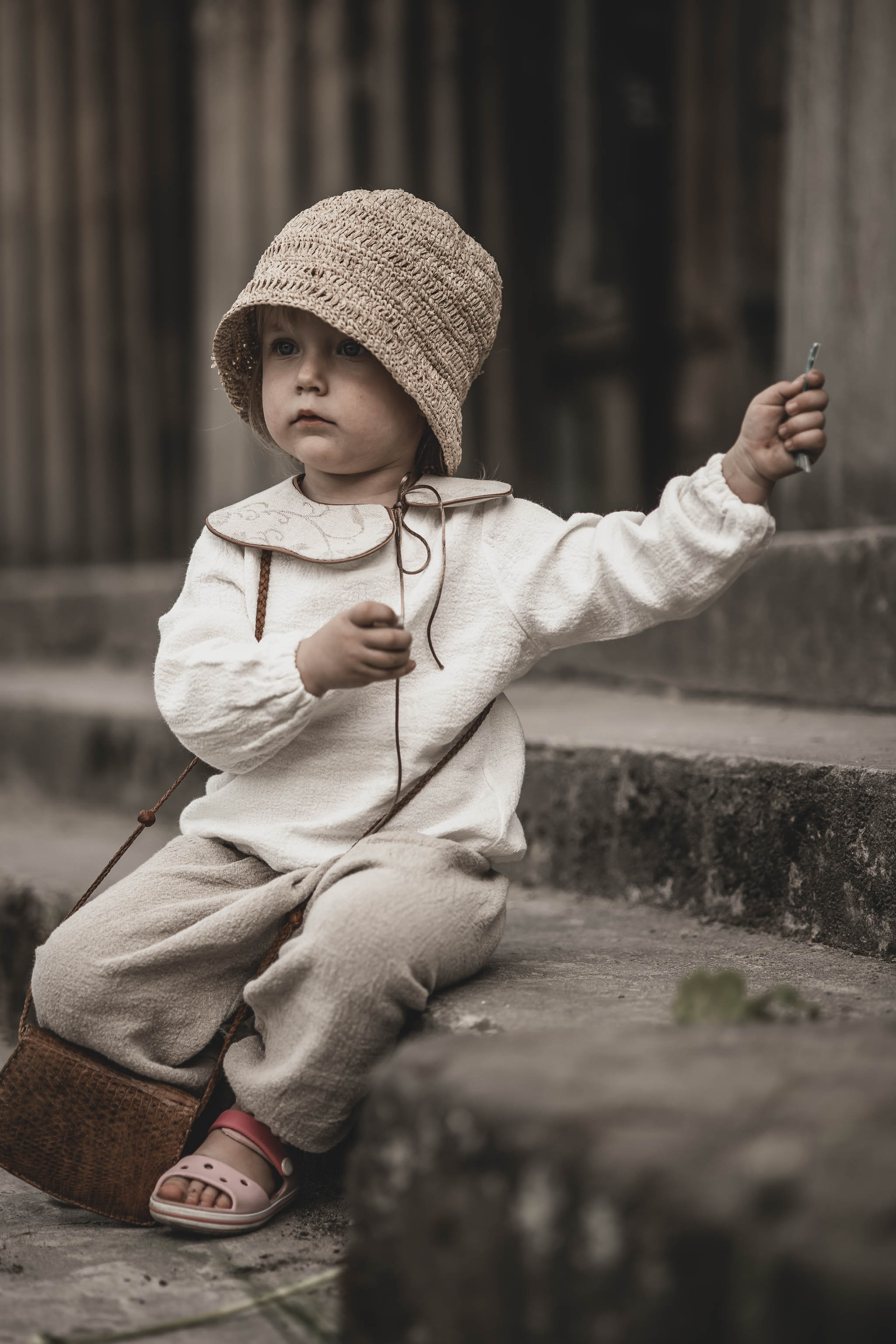 Lniana bluzka dla dziewczynki basic ecru