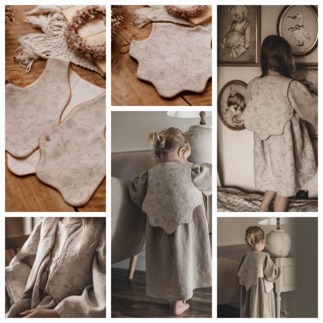 Lniana kamizelka żakard lniany w kwiaty dla dziecka royal