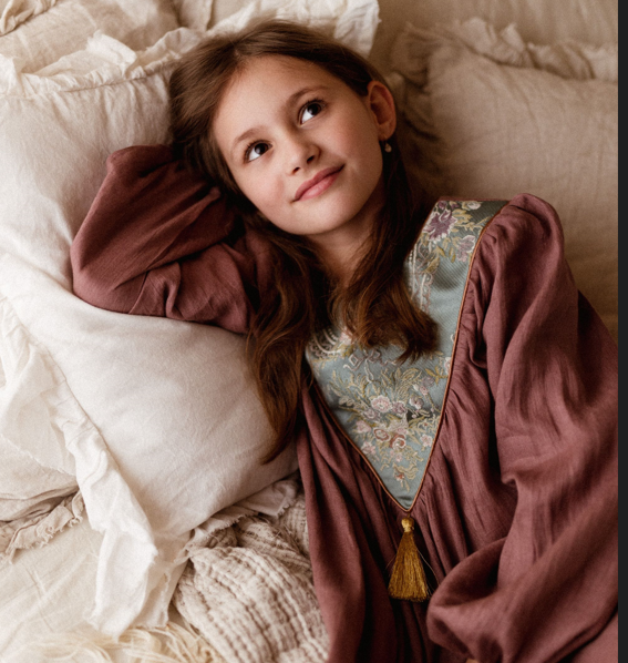 Lniana sukienka damska kwiaty żakard Marysia wrzos