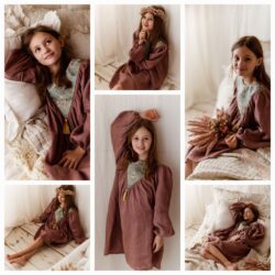 Lniana sukienka damska kwiaty żakard Marysia wrzos