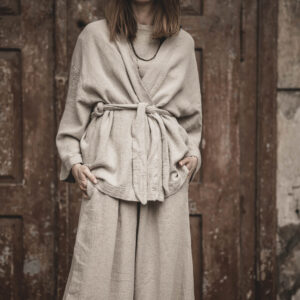 Lniane kimono damskie oversize szara glina