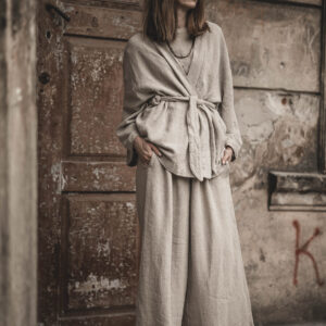Lniane kimono damskie oversize szara glina