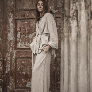 Lniane kimono damskie oversize szara glina
