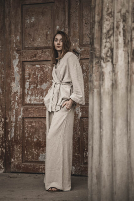 Lniane kimono damskie oversize szara glina