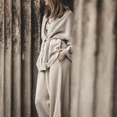 Lniane kimono damskie oversize szara glina