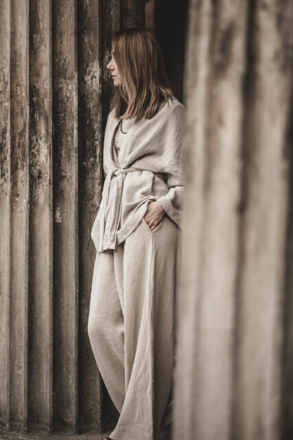 Lniane kimono damskie oversize szara glina