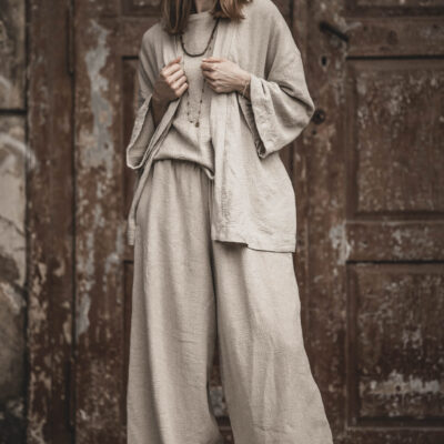 Lniane kimono damskie oversize szara glina