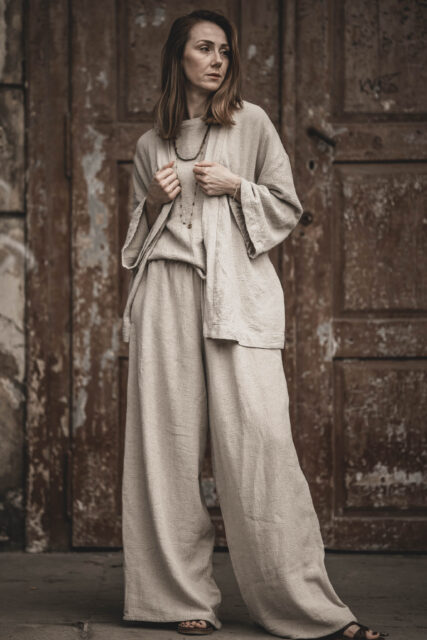 Lniane kimono damskie oversize szara glina