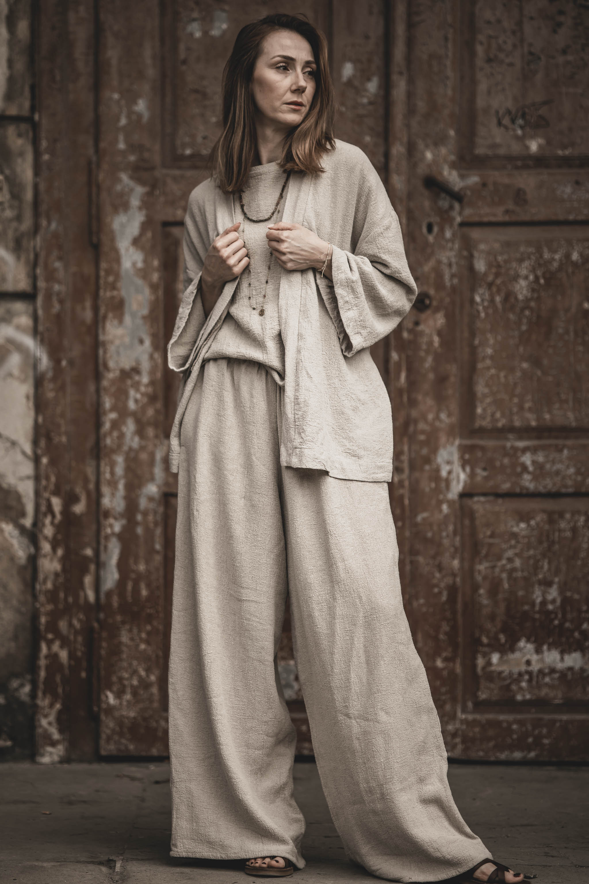 Lniane kimono damskie oversize szara glina