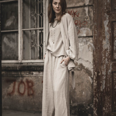 Lniane kimono damskie oversize szara glina