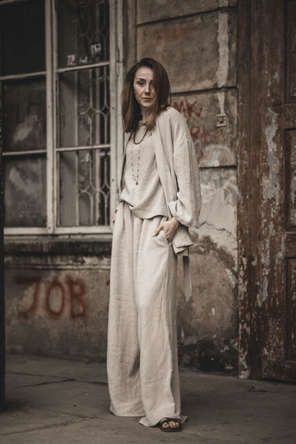 Lniane kimono damskie oversize szara glina