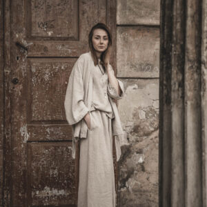 Lniane kimono damskie oversize szara glina