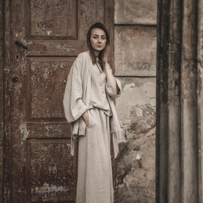 Lniane kimono damskie oversize szara glina