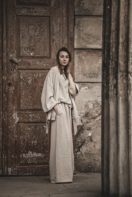 Lniane kimono damskie oversize szara glina