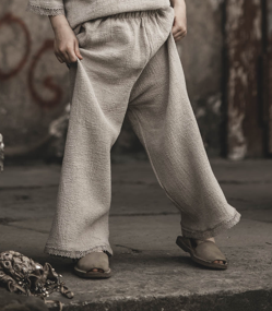 Lniane spodnie palazzo z koronką retro dla dziewczynki szara glina