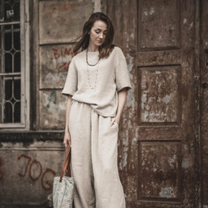 Lniany t-shirt damski premium szara glina