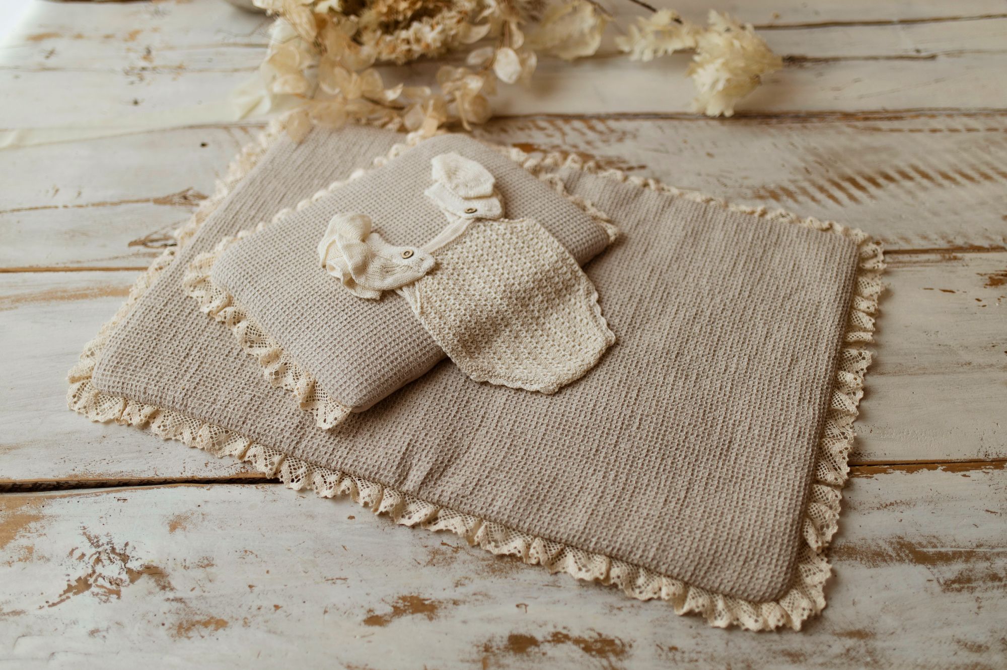 Lniany kocyk niemowlęcy 50×75cm goferek