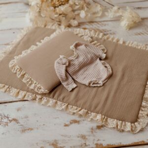 Muślinowy kocyk niemowlęcy 50×75cm boho beż