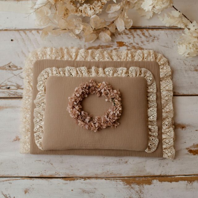 Muślinowy kocyk niemowlęcy 50×75cm boho beż