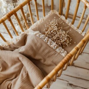 Muślinowy kocyk niemowlęcy 50×75cm boho beż