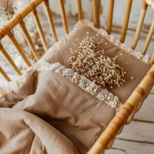 Muślinowy kocyk niemowlęcy 50×75cm boho beż