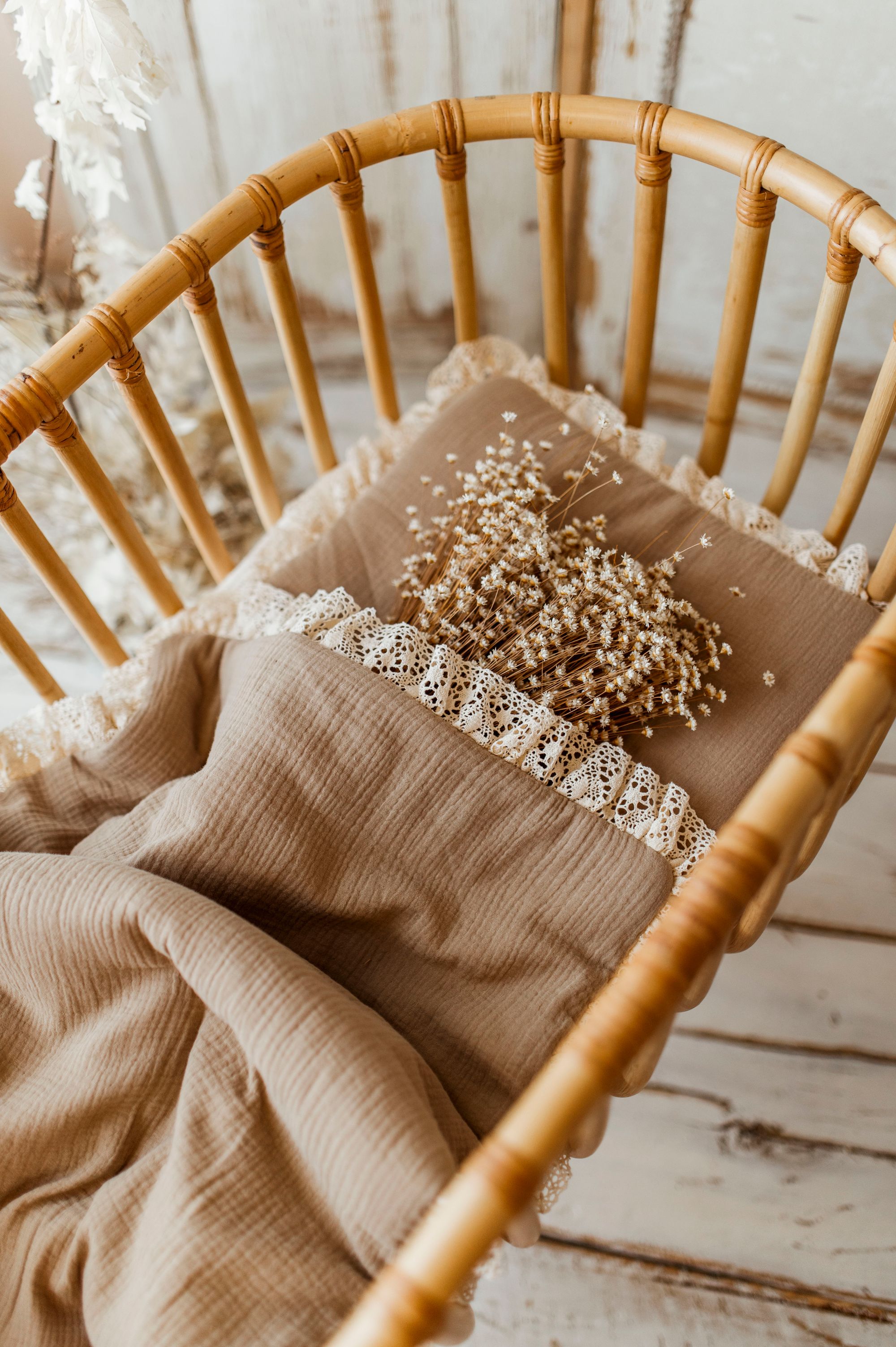 Muślinowy kocyk niemowlęcy 50×75cm boho beż