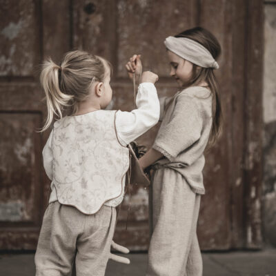 Opaska lniana węzeł dla dziewczynki szara glina