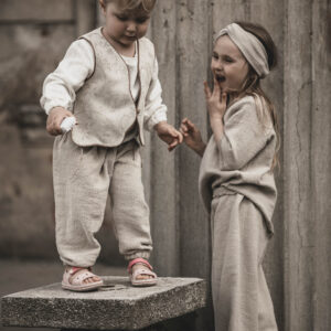 Opaska lniana węzeł dla dziewczynki szara glina